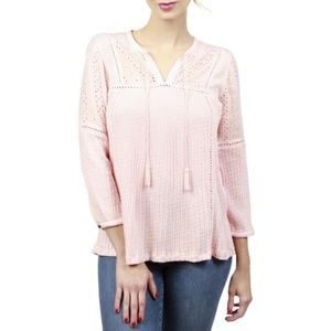 New Lucky Brand Pink Embroidered Peasant Top